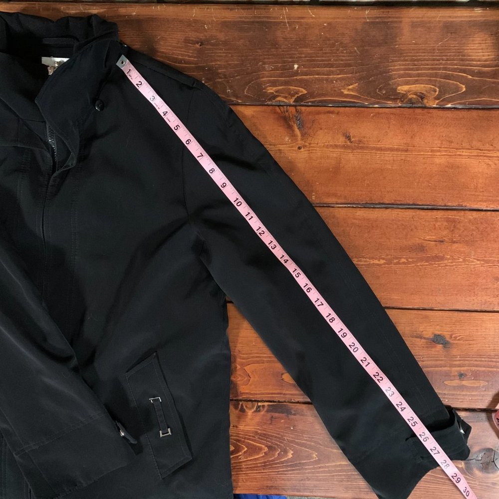 Women's Gallery Black Medium Hidden Full Zip Double Collar Polyester Jacket EUC - Picture 12 of 13
